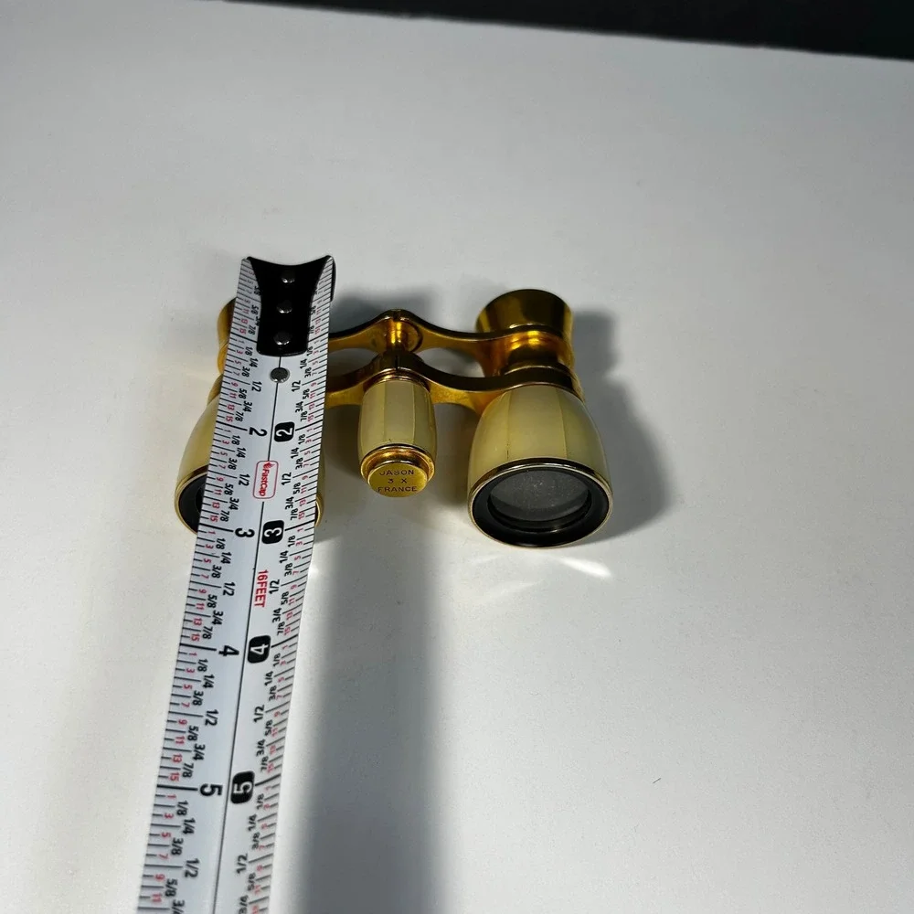 Vintage Jason 3x France Opera Glasses Mother of Pearl Style Gold Tone Binoculars